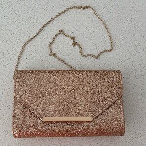 Sparkling Rose Gold Clutch with Chain Strap